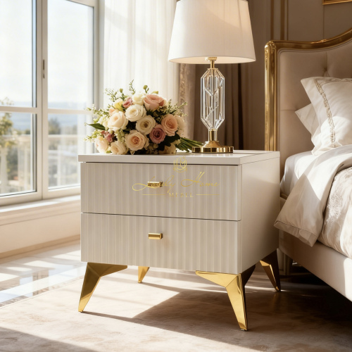 Прикроватная тумбочка AZIO LHM2 3d фрезеровка GOLD 450х350х500 (ШхГхВ)